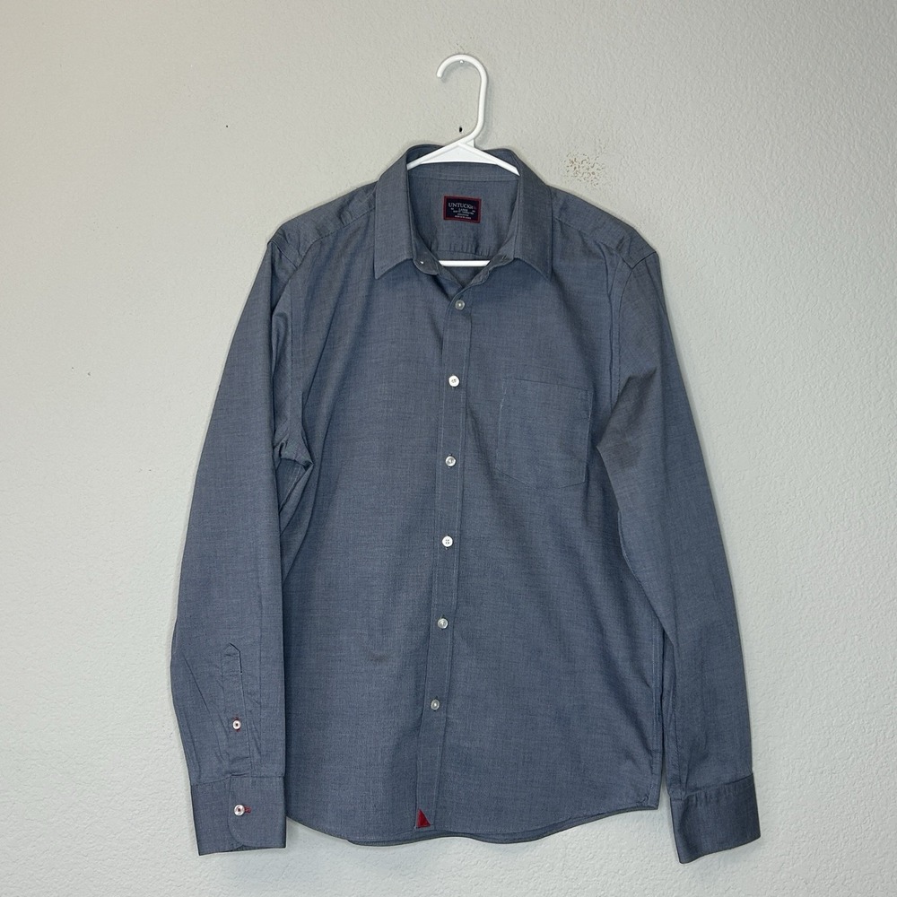 UNTUCKit Wrinkle Free Pio Cesare Button Up Shirt Men's Slim Fit Size L Blue